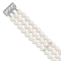 Sterling Silver Rhodium-plt 6-7mm White FWC Pearl 3 Strand Bracelet