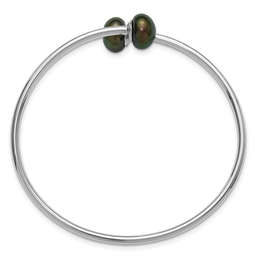 Sterling Silver Rh-plated 9-10mm Black Button FWC Flexible Bangle