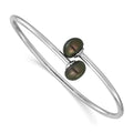 Sterling Silver Rh-plated 9-10mm Black Button FWC Flexible Bangle