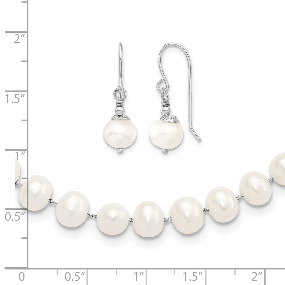Sterling Silver RH 7-8mm White FWC Pearl Earring/Necklace Set