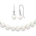 Sterling Silver RH 7-8mm White FWC Pearl Earring/Necklace Set