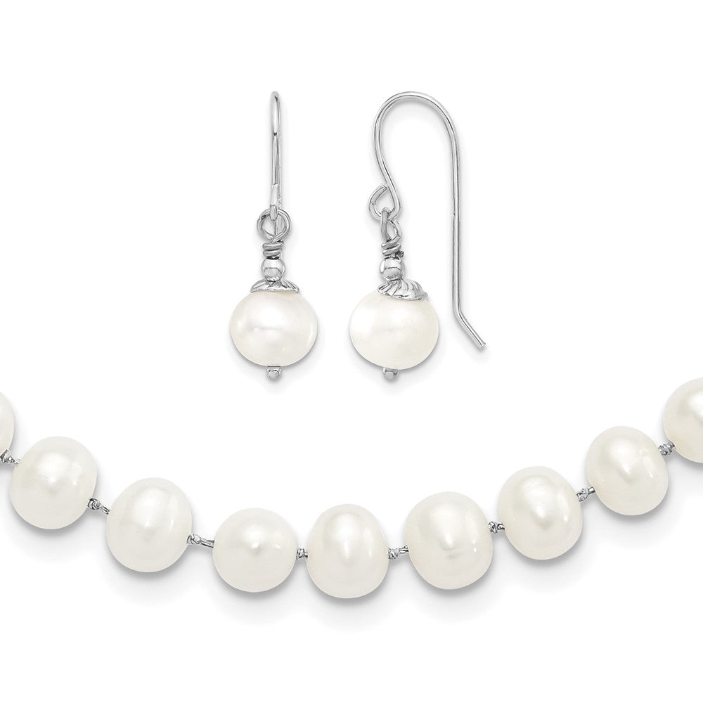 Sterling Silver RH 7-8mm White FWC Pearl Earring/Necklace Set