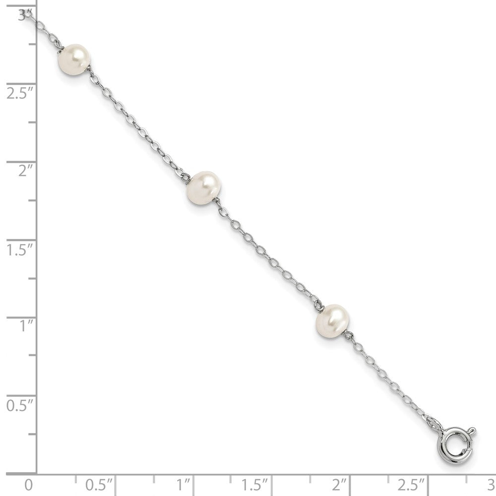 Sterling Silver RH-plated 4-5mm White Semi Rnd FWC Pearl 5 Station Bracelet