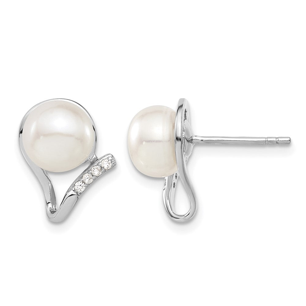Sterling Silver Rhodium-plated 8-10mm FWC Pearl CZ Earring/Necklace Set