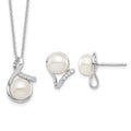Sterling Silver Rhodium-plated 8-10mm FWC Pearl CZ Earring/Necklace Set
