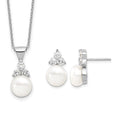 Sterling Silver Rhodium-plated 9-10mm Coin FWCPearl CZ Earring/Necklace Set