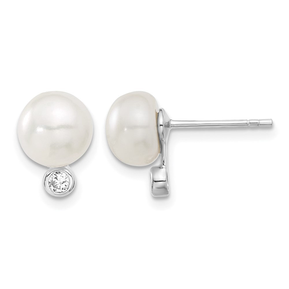 Sterling Silver Rhodium-plated 8-9mm FWC Pearl CZ Earring/Necklace Set