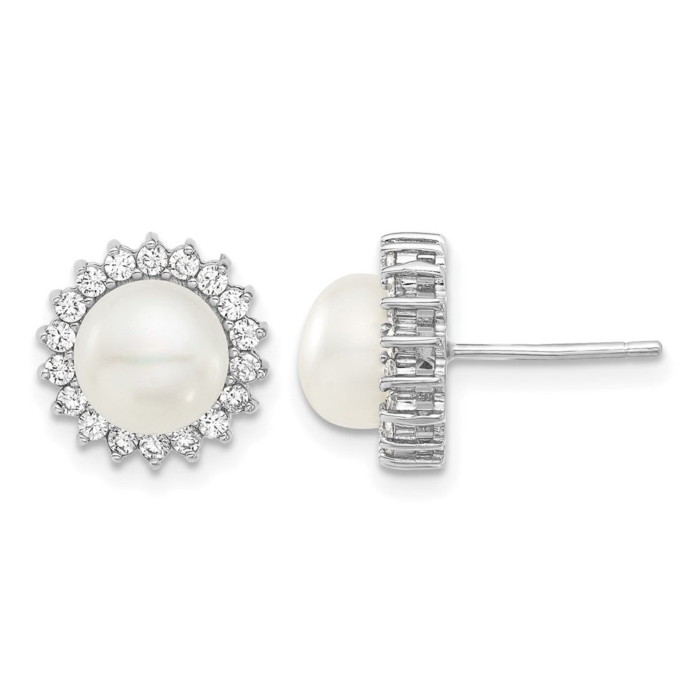 Sterling Silver Rhodium-plated 8-9mm FWC Pearl CZ Earring/Necklace Set