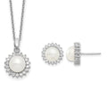 Sterling Silver Rhodium-plated 8-9mm FWC Pearl CZ Earring/Necklace Set