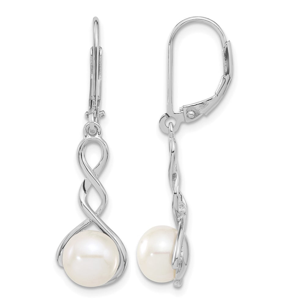 Sterling Silver Rhodium-plated 8-9mm White FWC Pearl Earring/Necklace Set