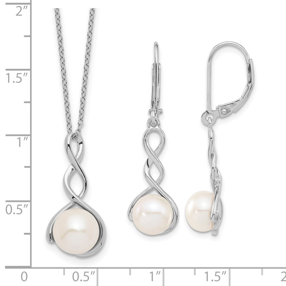 Sterling Silver Rhodium-plated 8-9mm White FWC Pearl Earring/Necklace Set