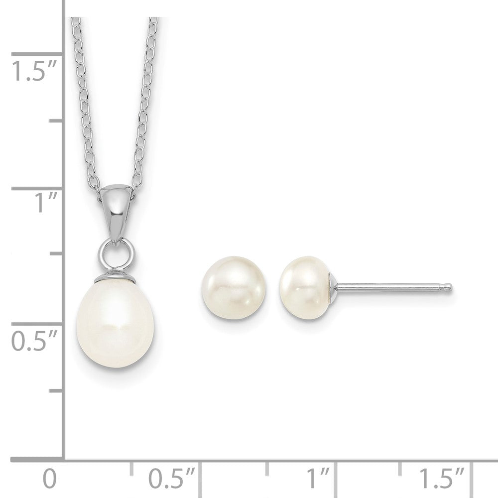Sterling Silver Rhodium-plated 6-7mm White FWC Pearl Earring/Necklace Set