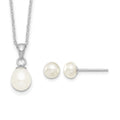 Sterling Silver Rhodium-plated 6-7mm White FWC Pearl Earring/Necklace Set