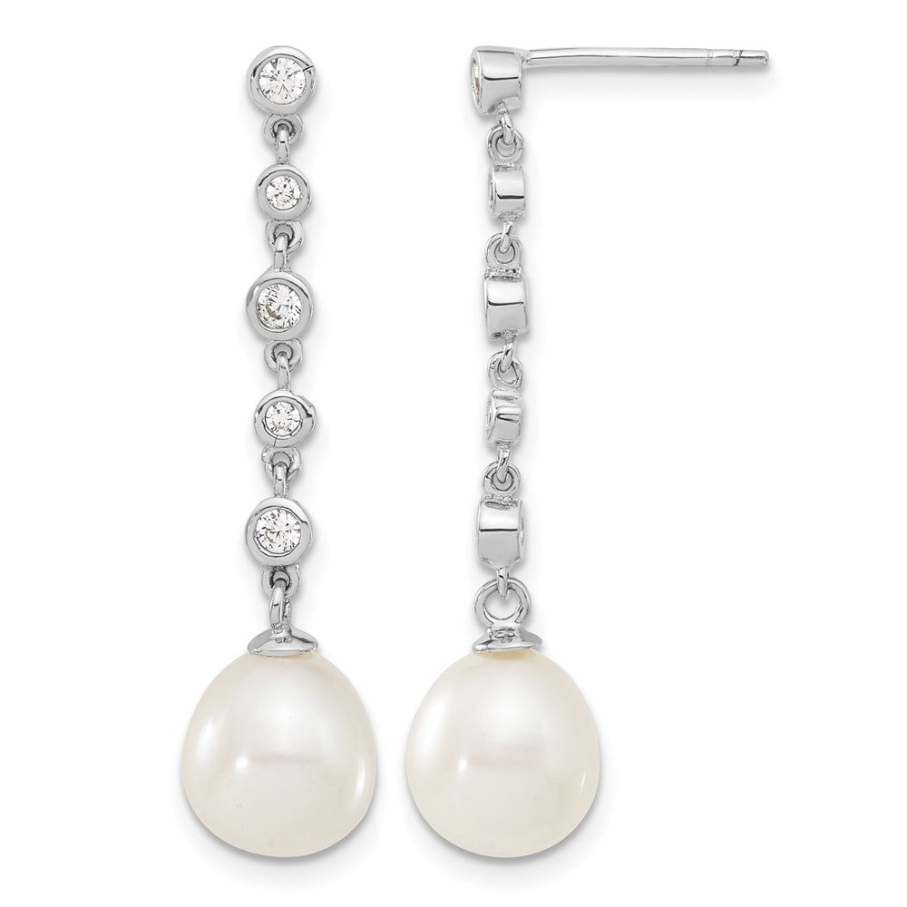 Sterling Silver Rhodium-plated 8-9mm FWC Pearl CZ Earring/Necklace Set