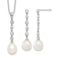 Sterling Silver Rhodium-plated 8-9mm FWC Pearl CZ Earring/Necklace Set