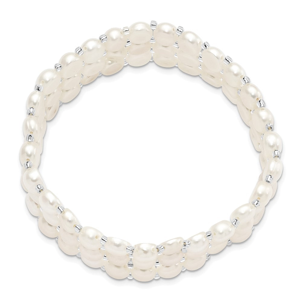 6-7mm Button FWC Pearl and Glass Beaded 3-row Stretch Bracelet