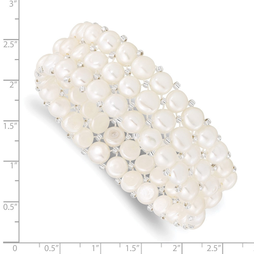 6-7mm Button FWC Pearl and Glass Beaded 3-row Stretch Bracelet