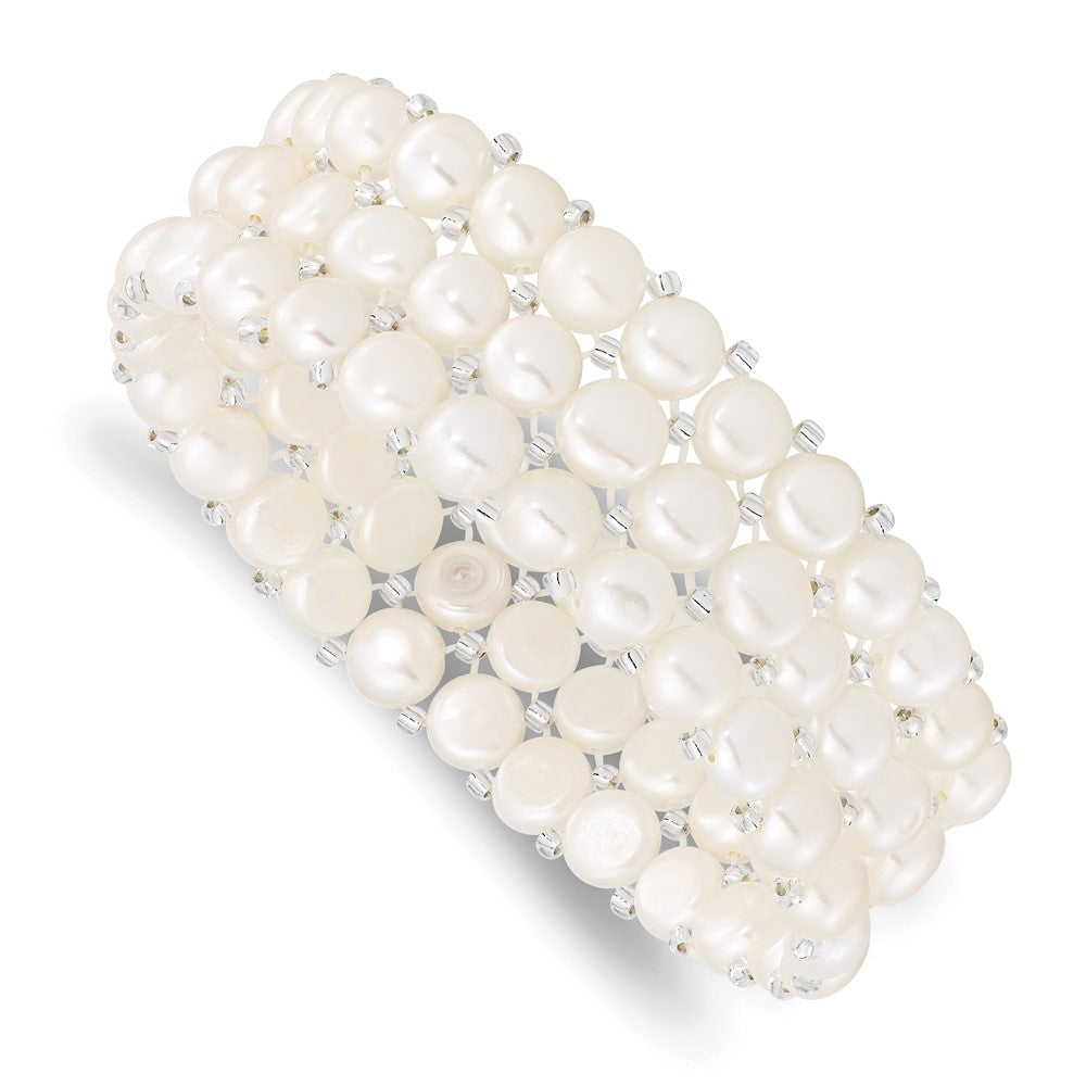 6-7mm Button FWC Pearl and Glass Beaded 3-row Stretch Bracelet