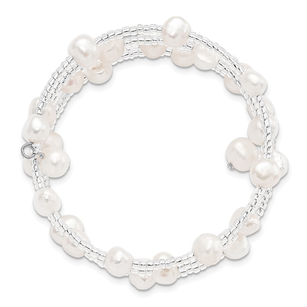 7-8mm White Baroque FWC Pearl and Glass Beaded Wrap Bracelet