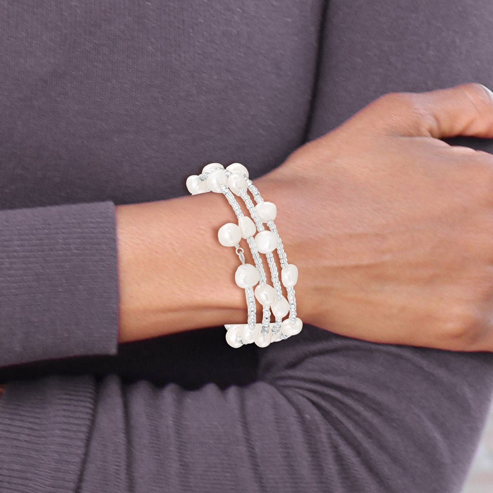 7-8mm White Baroque FWC Pearl and Glass Beaded Wrap Bracelet