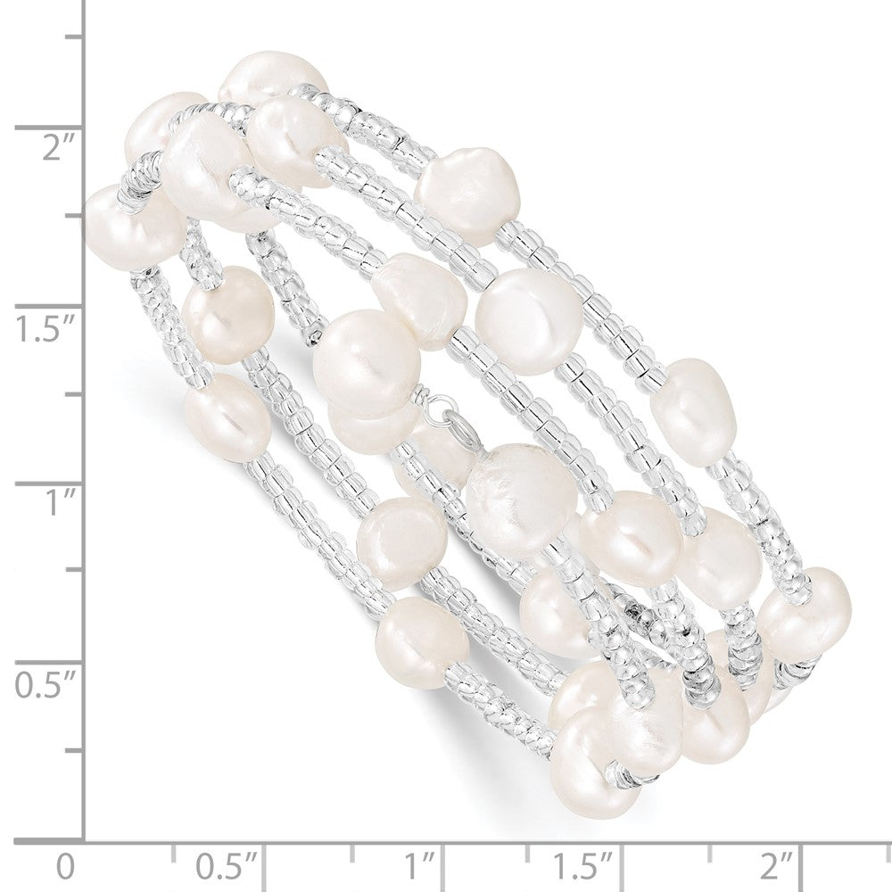 7-8mm White Baroque FWC Pearl and Glass Beaded Wrap Bracelet