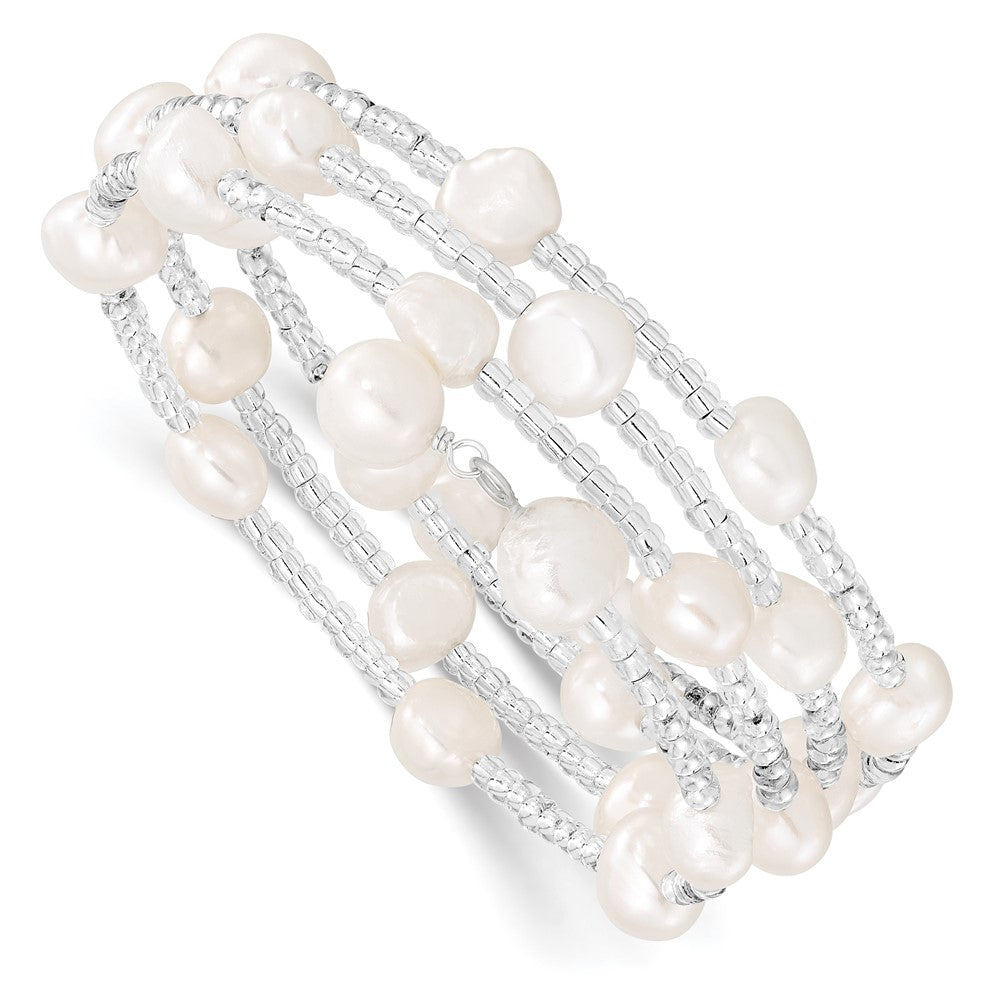 7-8mm White Baroque FWC Pearl and Glass Beaded Wrap Bracelet