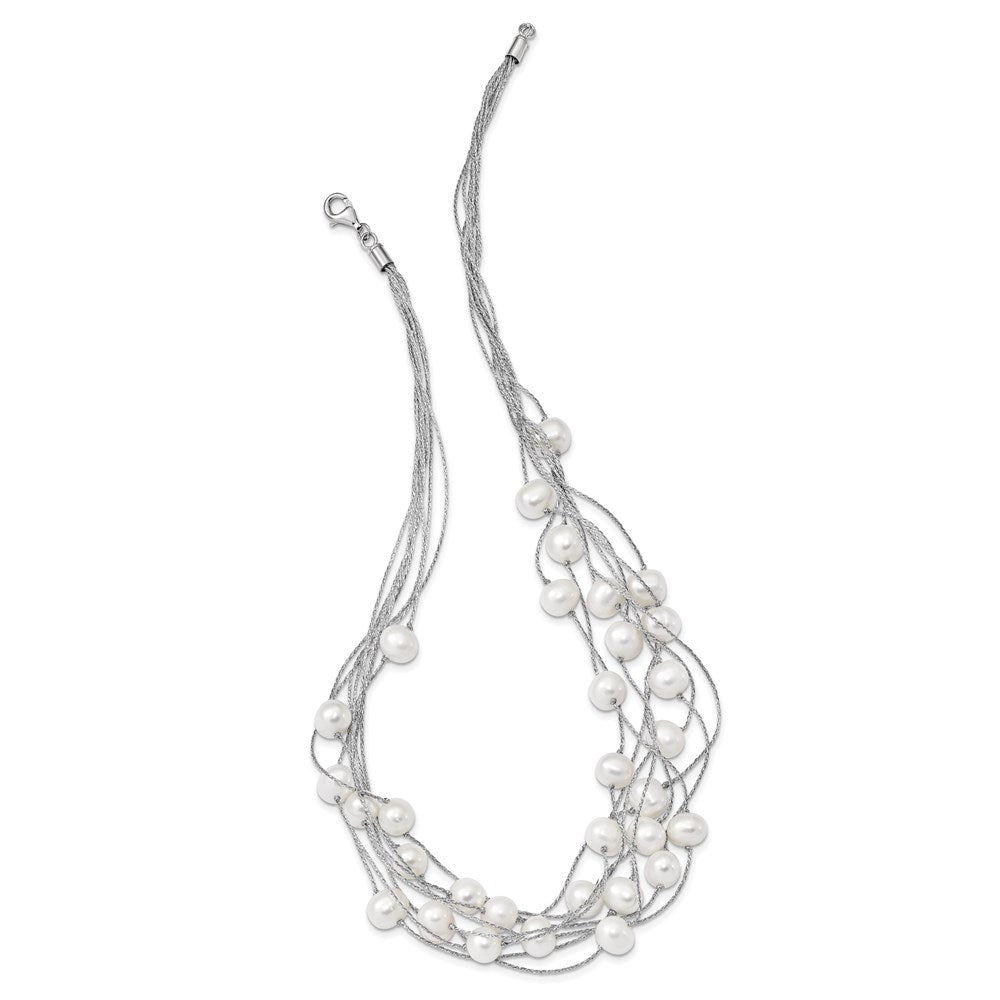 Sterling Silver RH 7-8mm White FWC Pearl Multi-strand Necklace