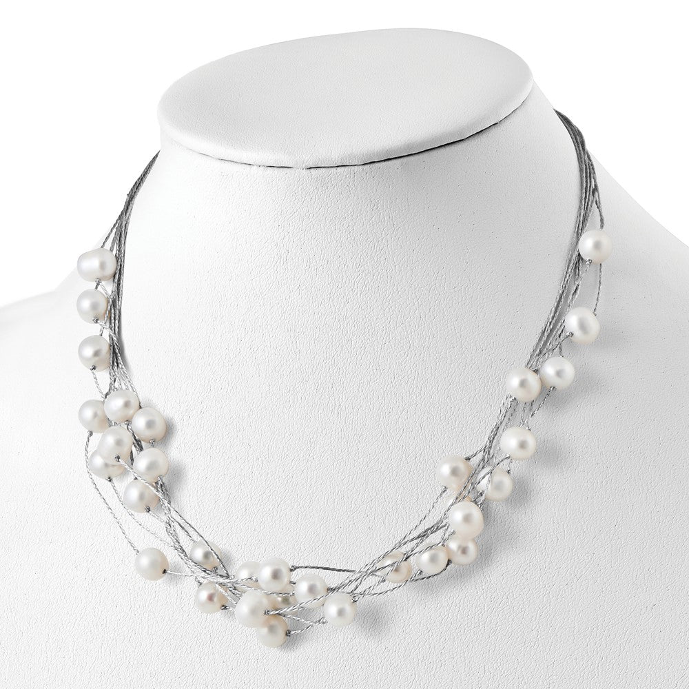 Sterling Silver RH 7-8mm White FWC Pearl Multi-strand Necklace