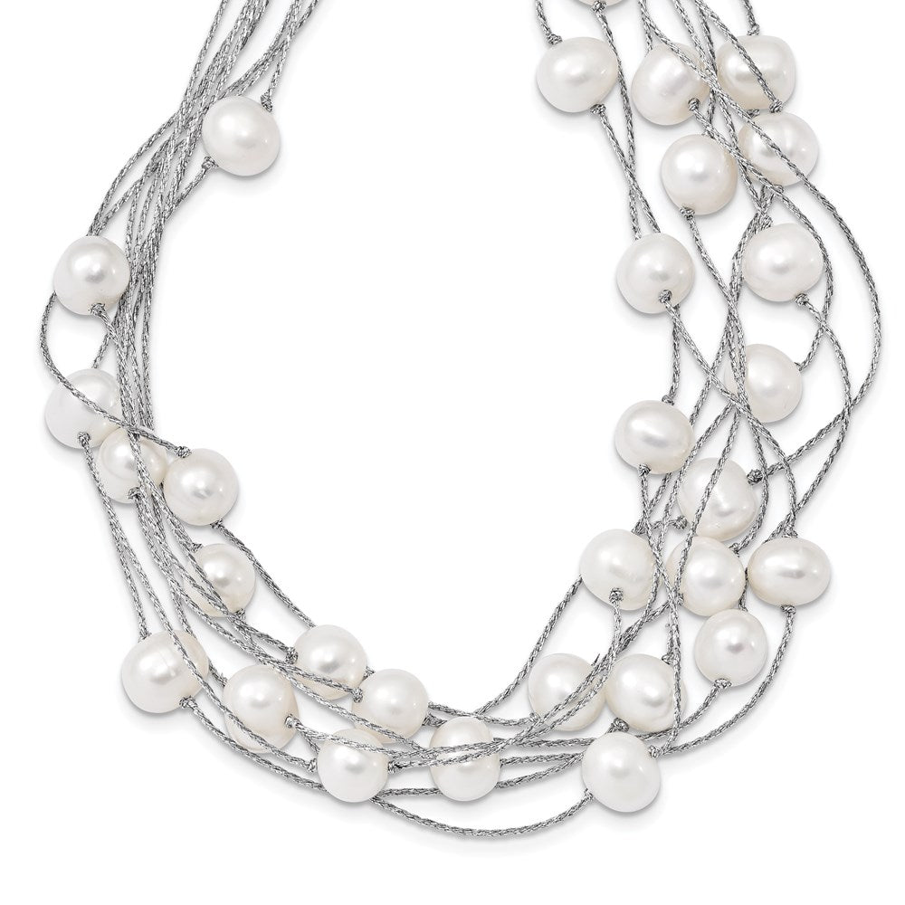 Sterling Silver RH 7-8mm White FWC Pearl Multi-strand Necklace