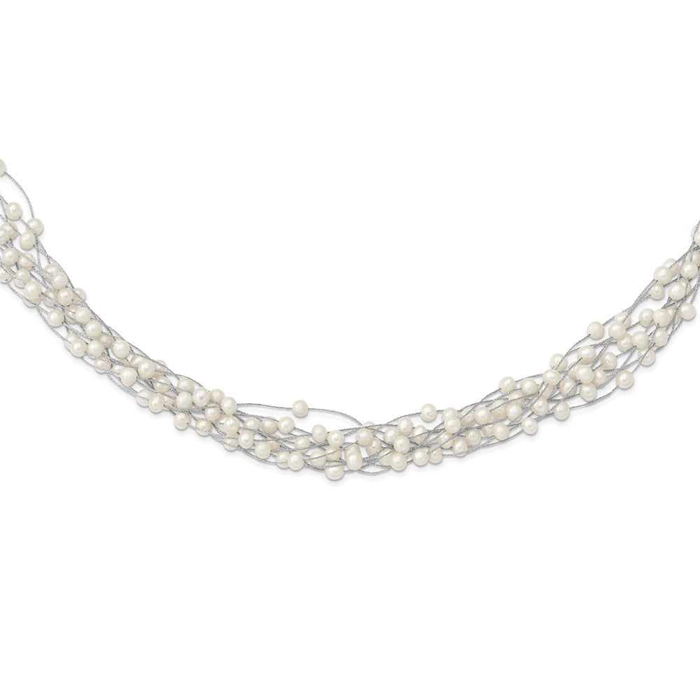 Sterling Silver RH 6-8mm White FWC Pearl Multi-strand Necklace
