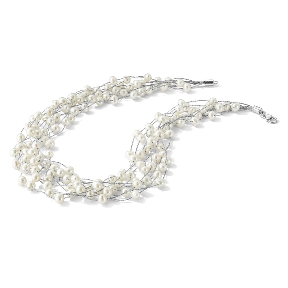 Sterling Silver RH 6-8mm White FWC Pearl Multi-strand Necklace