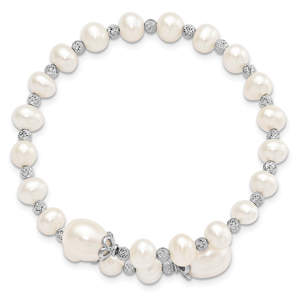 Sterling Silver RH 6-9mm White FWC Pearl D/C Wrap Bracelet
