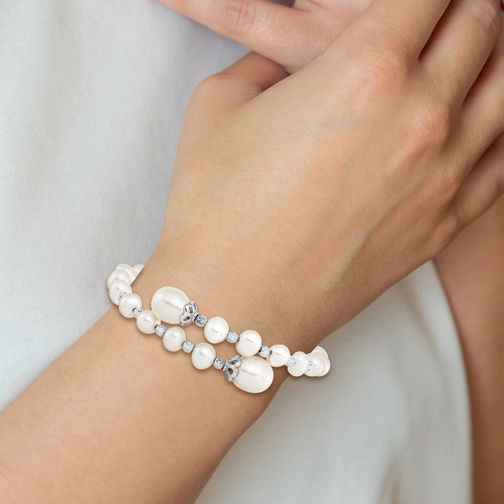 Sterling Silver RH 6-9mm White FWC Pearl D/C Wrap Bracelet