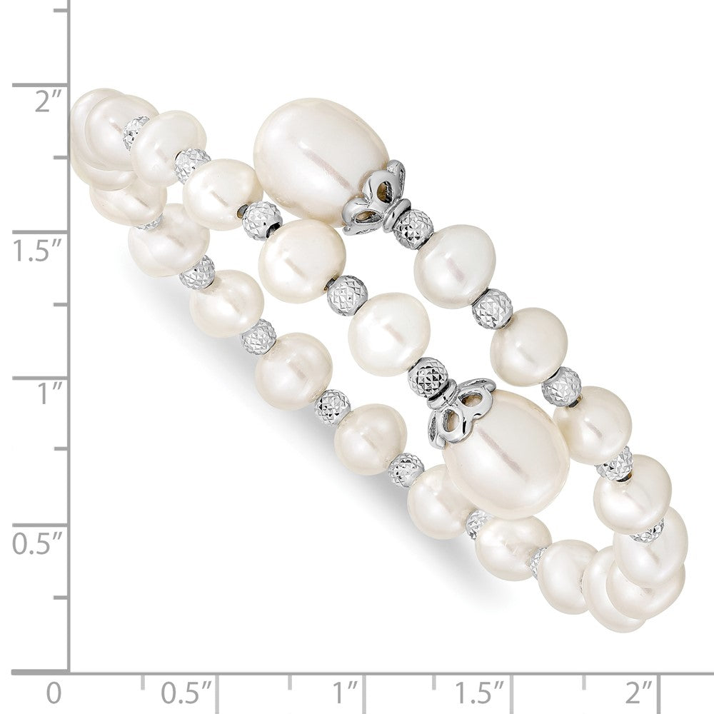 Sterling Silver RH 6-9mm White FWC Pearl D/C Wrap Bracelet