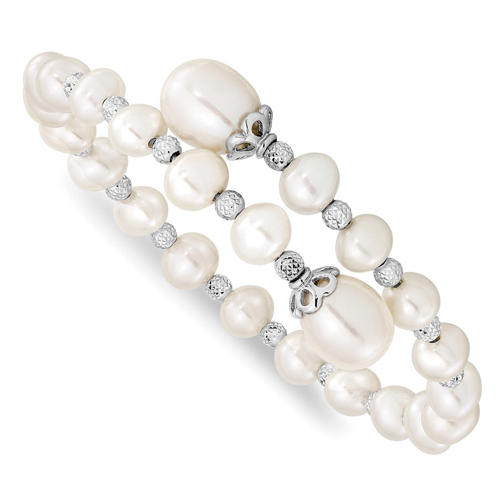 Sterling Silver RH 6-9mm White FWC Pearl D/C Wrap Bracelet
