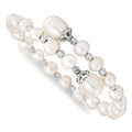 Sterling Silver RH 6-9mm White FWC Pearl D/C Wrap Bracelet