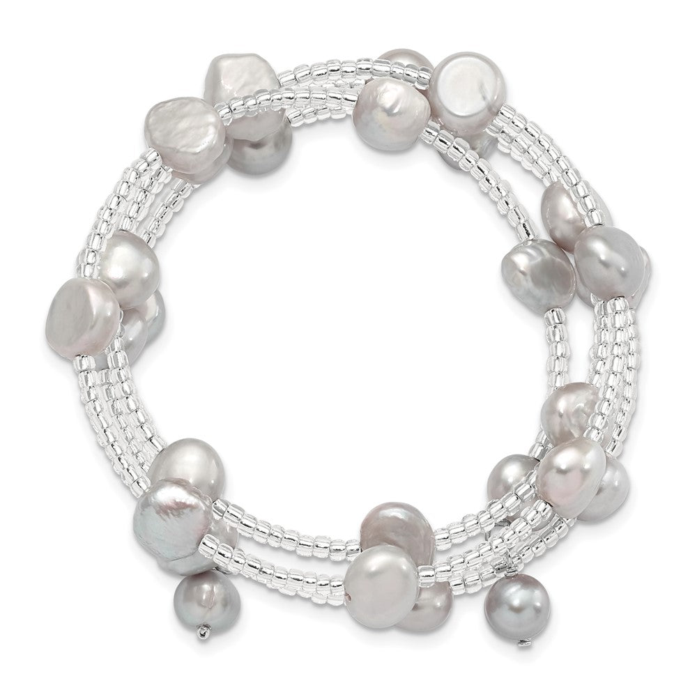 8-9mm Grey Baroque FWC Pearl and Glass Beaded Wrap Bracelet