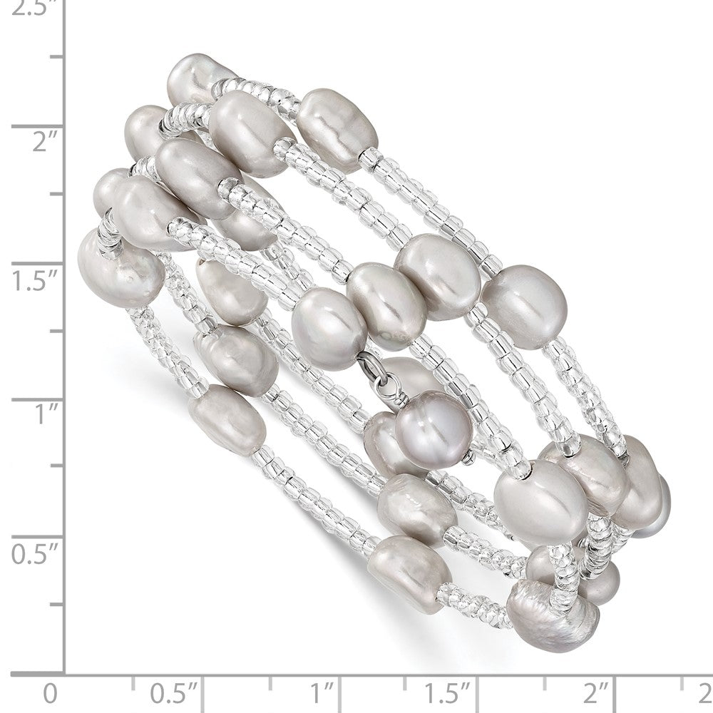 8-9mm Grey Baroque FWC Pearl and Glass Beaded Wrap Bracelet