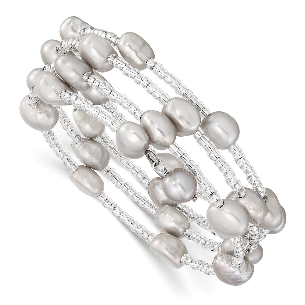 8-9mm Grey Baroque FWC Pearl and Glass Beaded Wrap Bracelet
