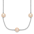 Sterling Silver RH 7-8mm Pink Round FWC Pearl 9 Station Necklace