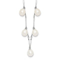 Sterling Silver RH-plated 7x8mm White Teardrop FWC Pearl Necklace