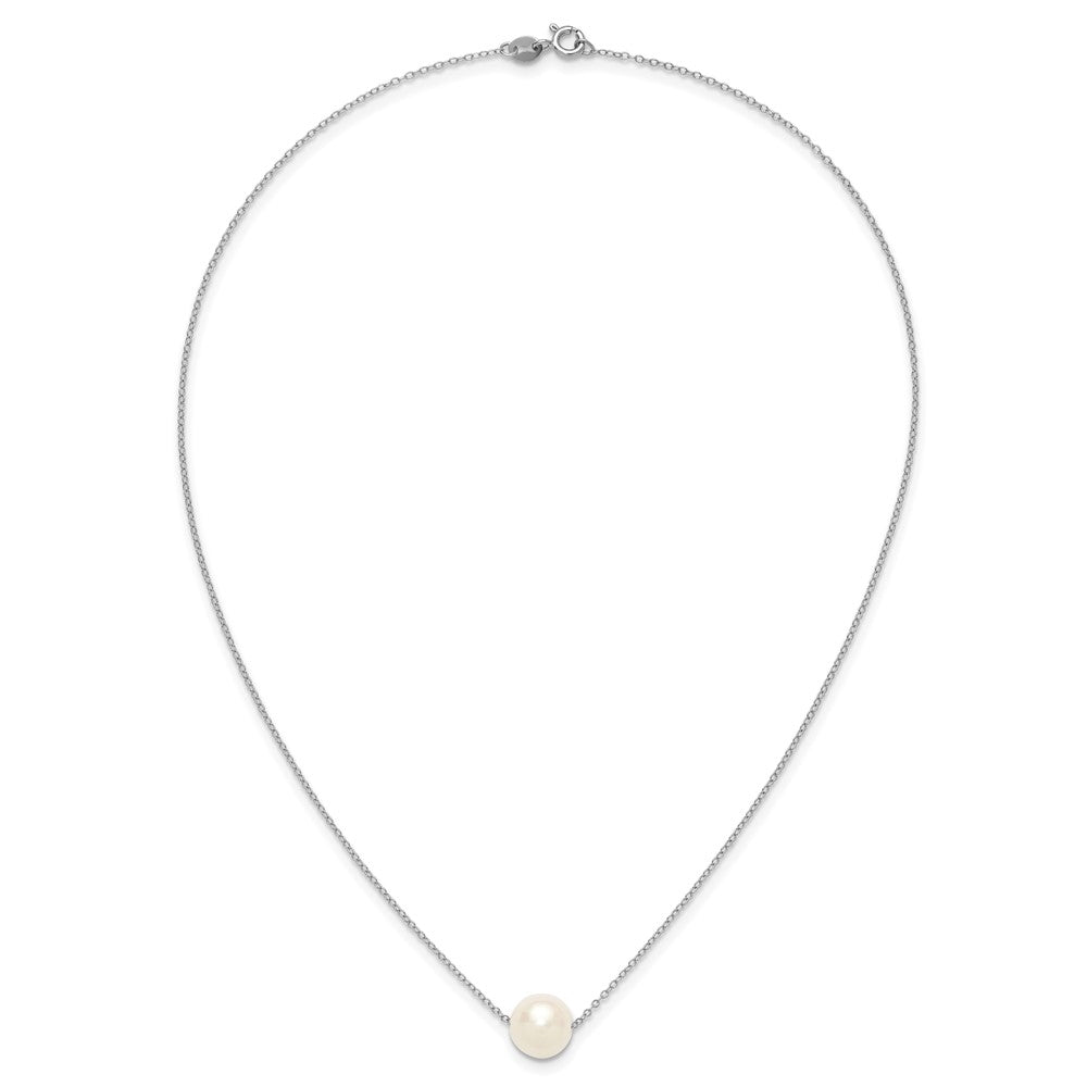 Sterling Silver Rhodium-plated 10-11mm White Near Round FWC Pearl Necklace