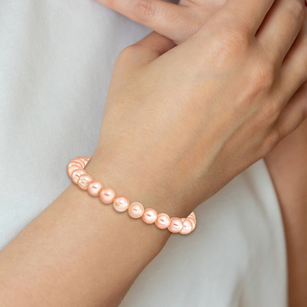 6-7mm Pink Semi-round Freshwater Cultured Pearl Stretch Bracelet