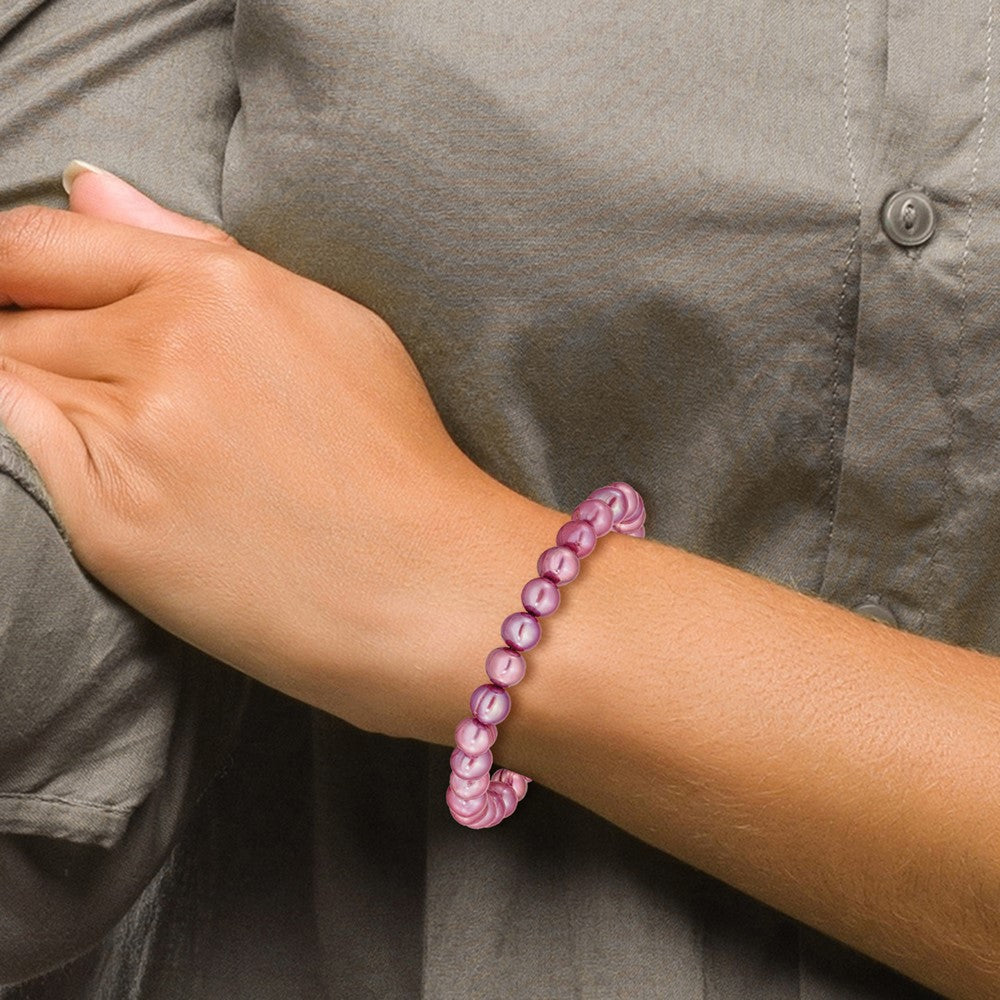6-7mm Rose Semi-round Freshwater Cultured Pearl Stretch Bracelet