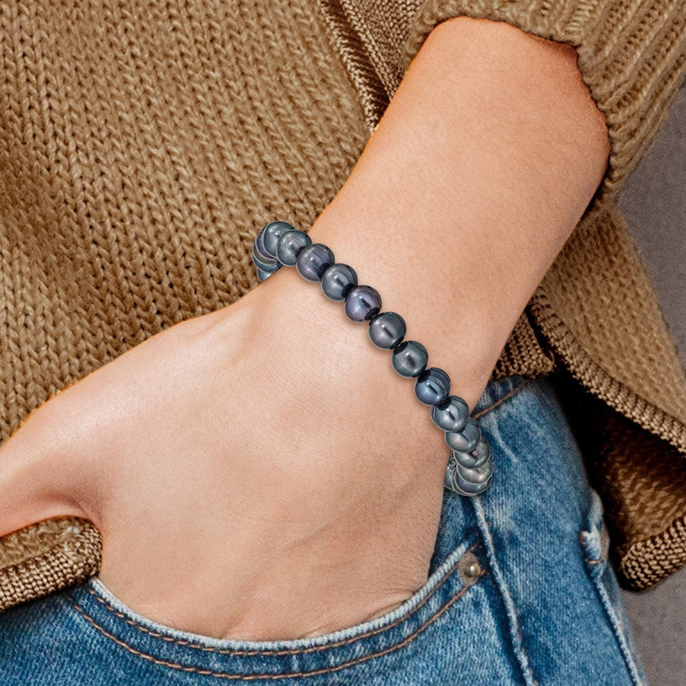 6-7mm Black Semi-round Freshwater Cultured Pearl Stretch Bracelet