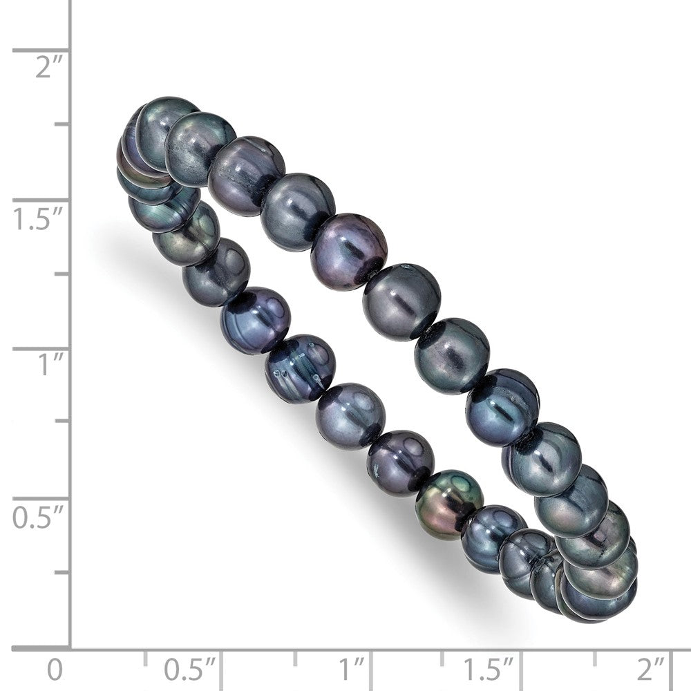 6-7mm Black Semi-round Freshwater Cultured Pearl Stretch Bracelet