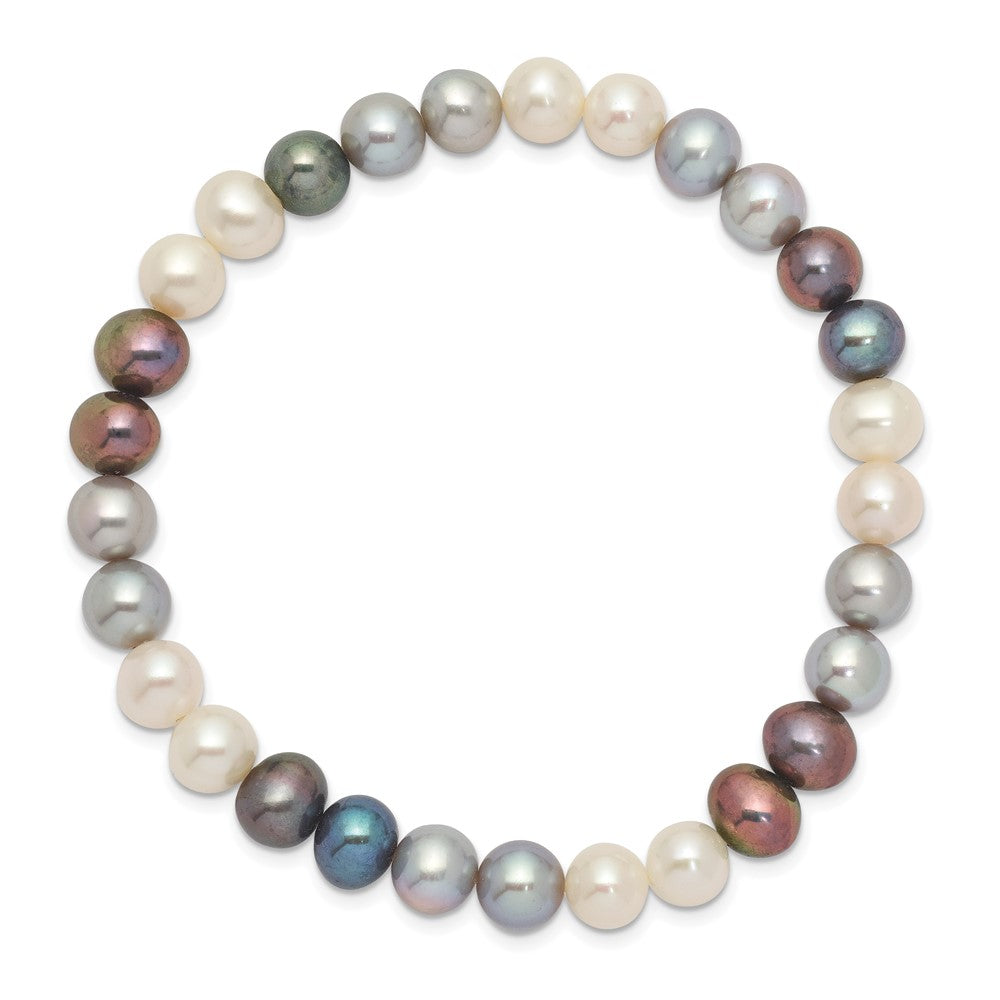 6-7mm Black/Grey/White Semi-round Freshwater Cultured Pearl Stretch Bracel