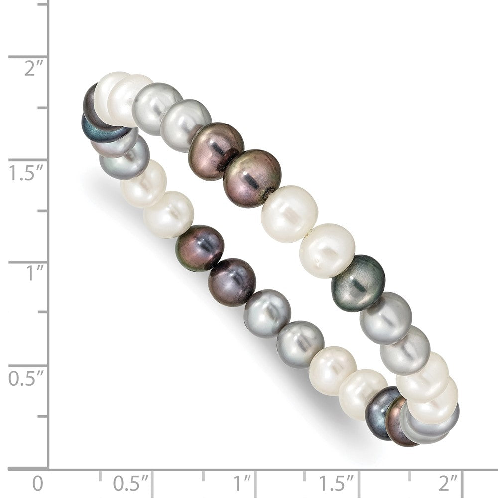 6-7mm Black/Grey/White Semi-round Freshwater Cultured Pearl Stretch Bracel