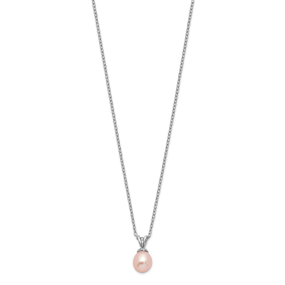 Sterling Silver Madi K RH-plated Pink Rice 6-7mm FWC Pearl Necklace