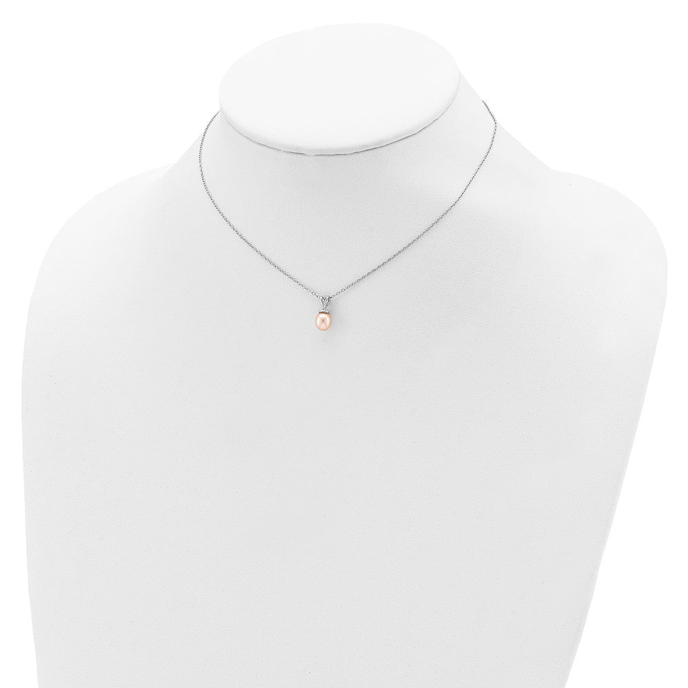 Sterling Silver Madi K RH-plated Pink Rice 6-7mm FWC Pearl Necklace